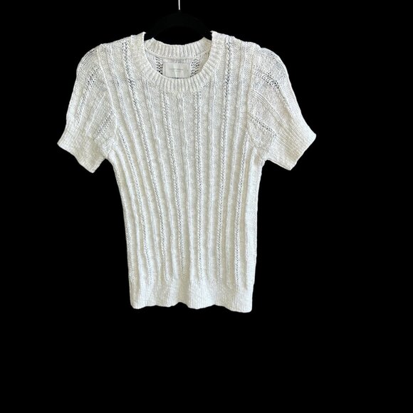 Lucky Brand Sweaters - Lucky Brand White Ribbed Cable Knit Short Sleeve Sweater Size Small